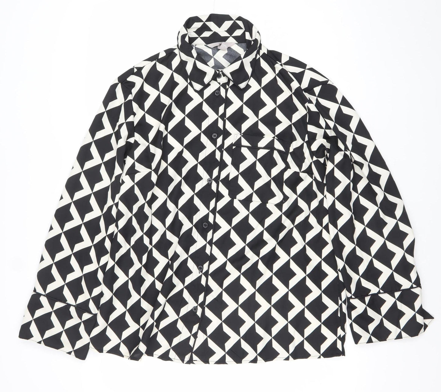 H&M Womens Black Geometric Button-Up Shirt Size M Long Sleeve Polyester