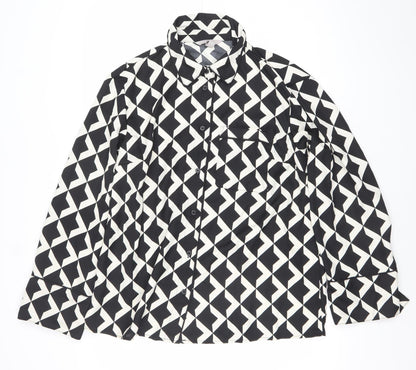 H&M Womens Black Geometric Button-Up Shirt Size M Long Sleeve Polyester