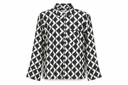 H&M Womens Black Geometric Button-Up Shirt Size M Long Sleeve Polyester