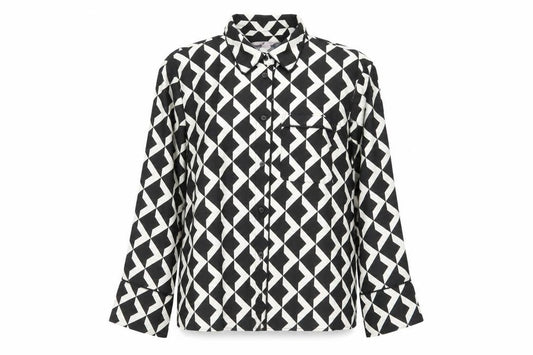 H&M Womens Black Geometric Button-Up Shirt Size M Long Sleeve Polyester