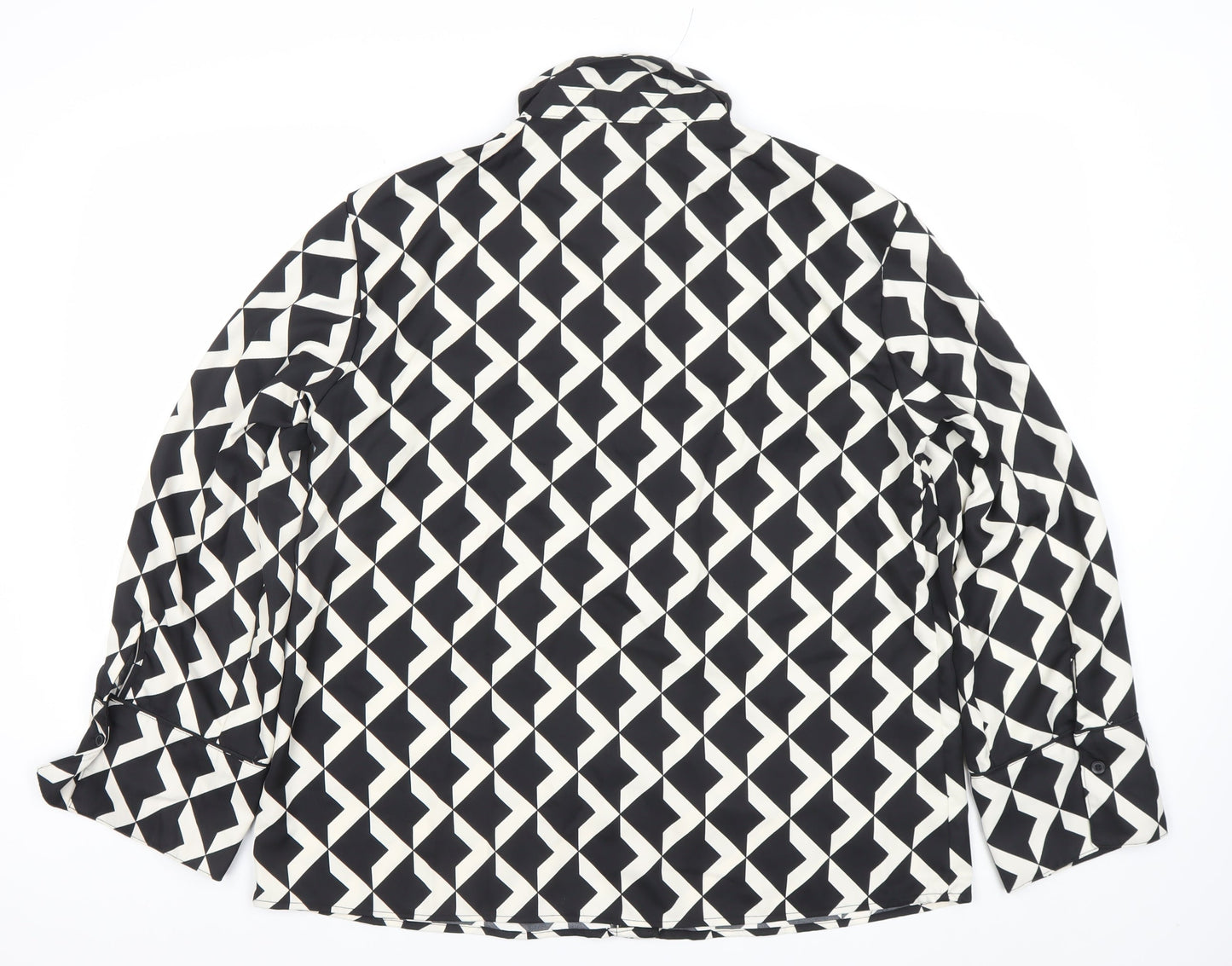 H&M Womens Black Geometric Button-Up Shirt Size M Long Sleeve Polyester
