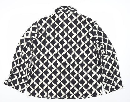 H&M Womens Black Geometric Button-Up Shirt Size M Long Sleeve Polyester