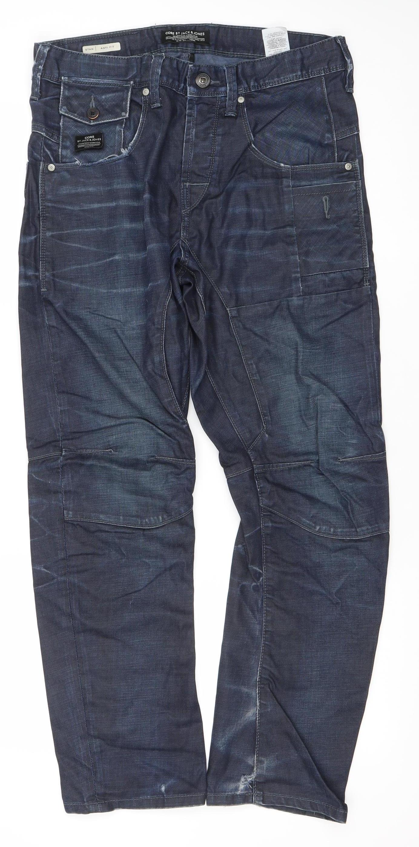 Jack & Jones Men's Blue Dark Wash Regular Fit Denim Jeans L