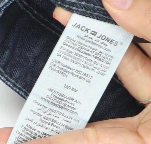 Jack & Jones Men's Blue Dark Wash Regular Fit Denim Jeans L