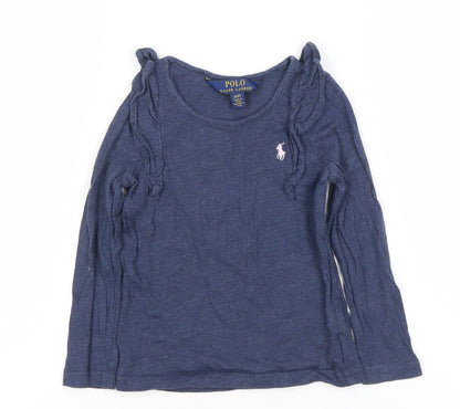 Ralph Lauren Girls Blue Long Sleeve Ruffle Logo T-Shirt 3 Years