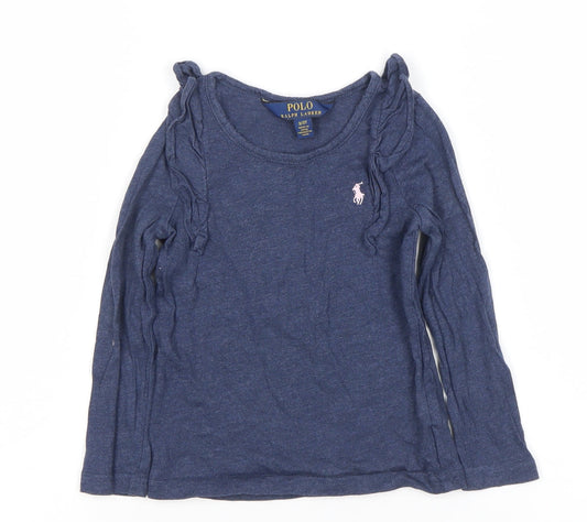 Ralph Lauren Girls Blue Long Sleeve Ruffle Logo T-Shirt 3 Years
