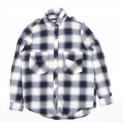 Zara Women Blue Check Cotton Button-Up Shirt Size 12