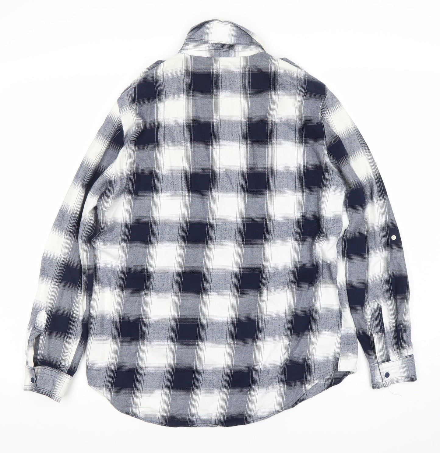 Zara Women Blue Check Cotton Button-Up Shirt Size 12