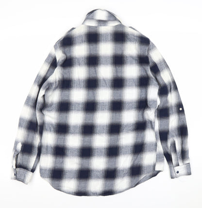 Zara Women Blue Check Cotton Button-Up Shirt Size 12