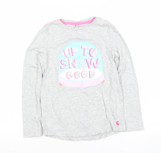 Joules Girls Grey Long Sleeve T-Shirt 7-8 Years Glitter Graphic Snow Globe Design