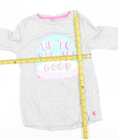 Joules Girls Grey Long Sleeve T-Shirt 7-8 Years Glitter Graphic Snow Globe Design