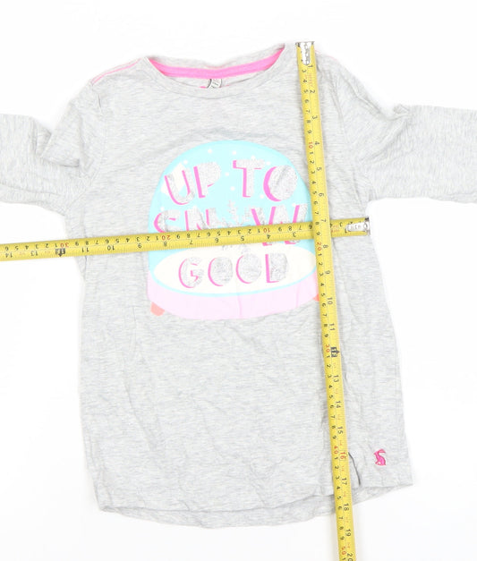 Joules Girls Grey Long Sleeve T-Shirt 7-8 Years Glitter Graphic Snow Globe Design