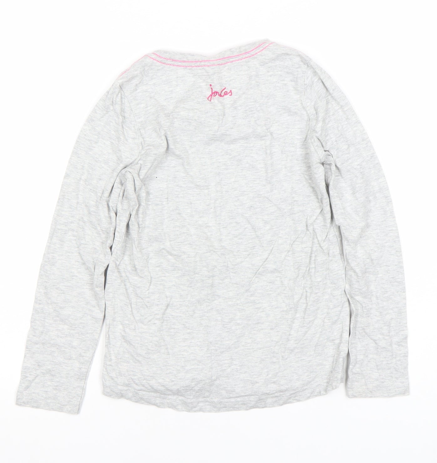 Joules Girls Grey Long Sleeve T-Shirt 7-8 Years Glitter Graphic Snow Globe Design
