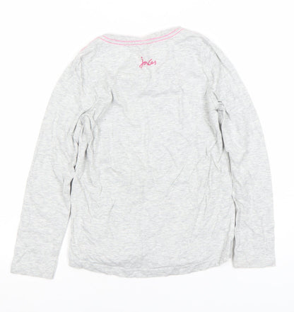 Joules Girls Grey Long Sleeve T-Shirt 7-8 Years Glitter Graphic Snow Globe Design