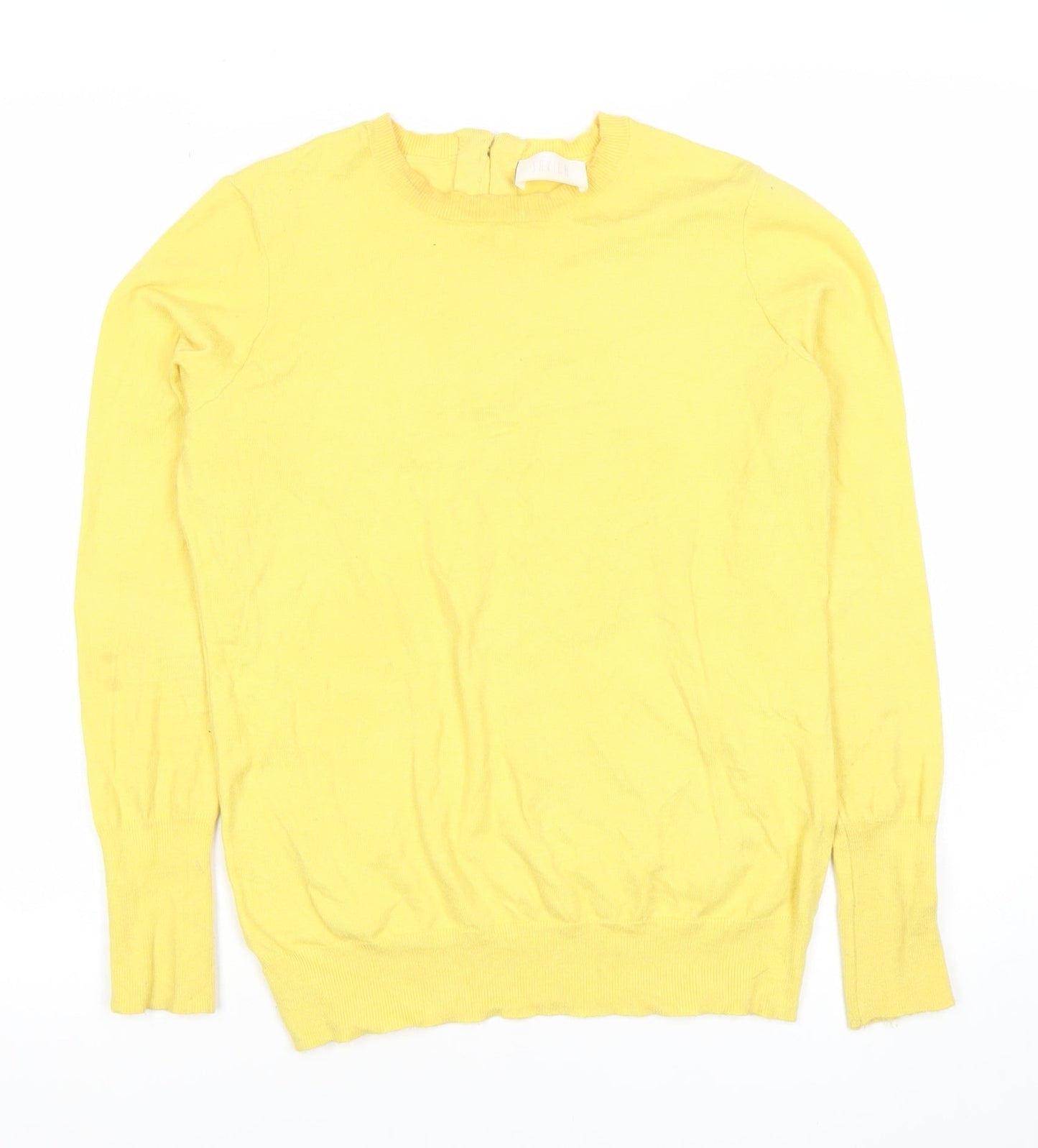 Savida Women's Yellow Crew Neck Button Trim Jumper Size 12
