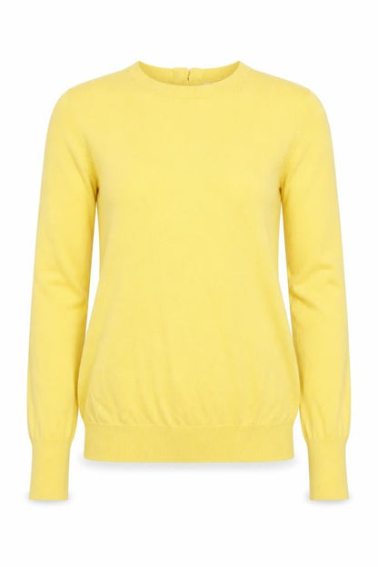 Savida Women's Yellow Crew Neck Button Trim Jumper Size 12