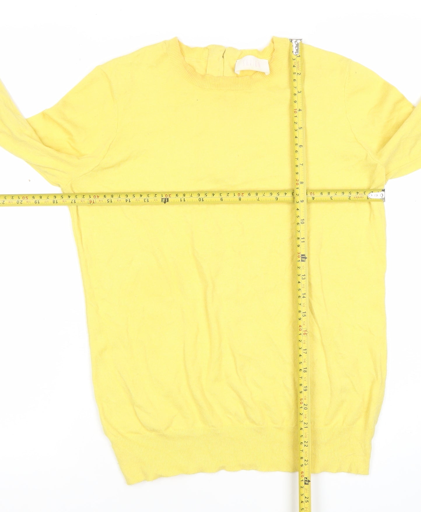 Savida Women's Yellow Crew Neck Button Trim Jumper Size 12