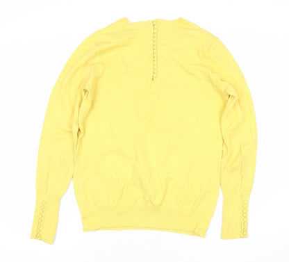 Savida Women's Yellow Crew Neck Button Trim Jumper Size 12