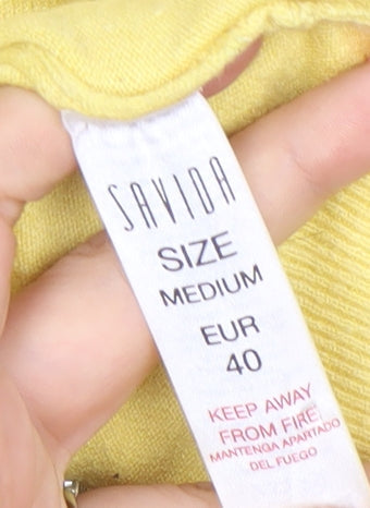 Savida Women's Yellow Crew Neck Button Trim Jumper Size 12