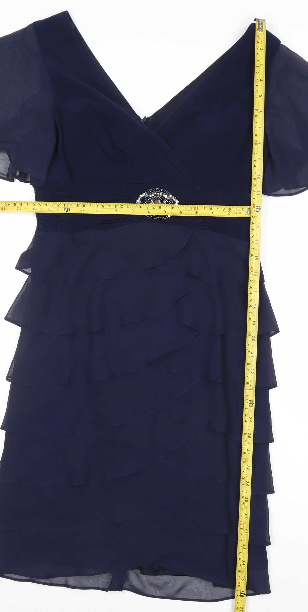 La Nouvelle Renaissance Women's Navy Knee Length V-Neck Bodycon Dress Size 10