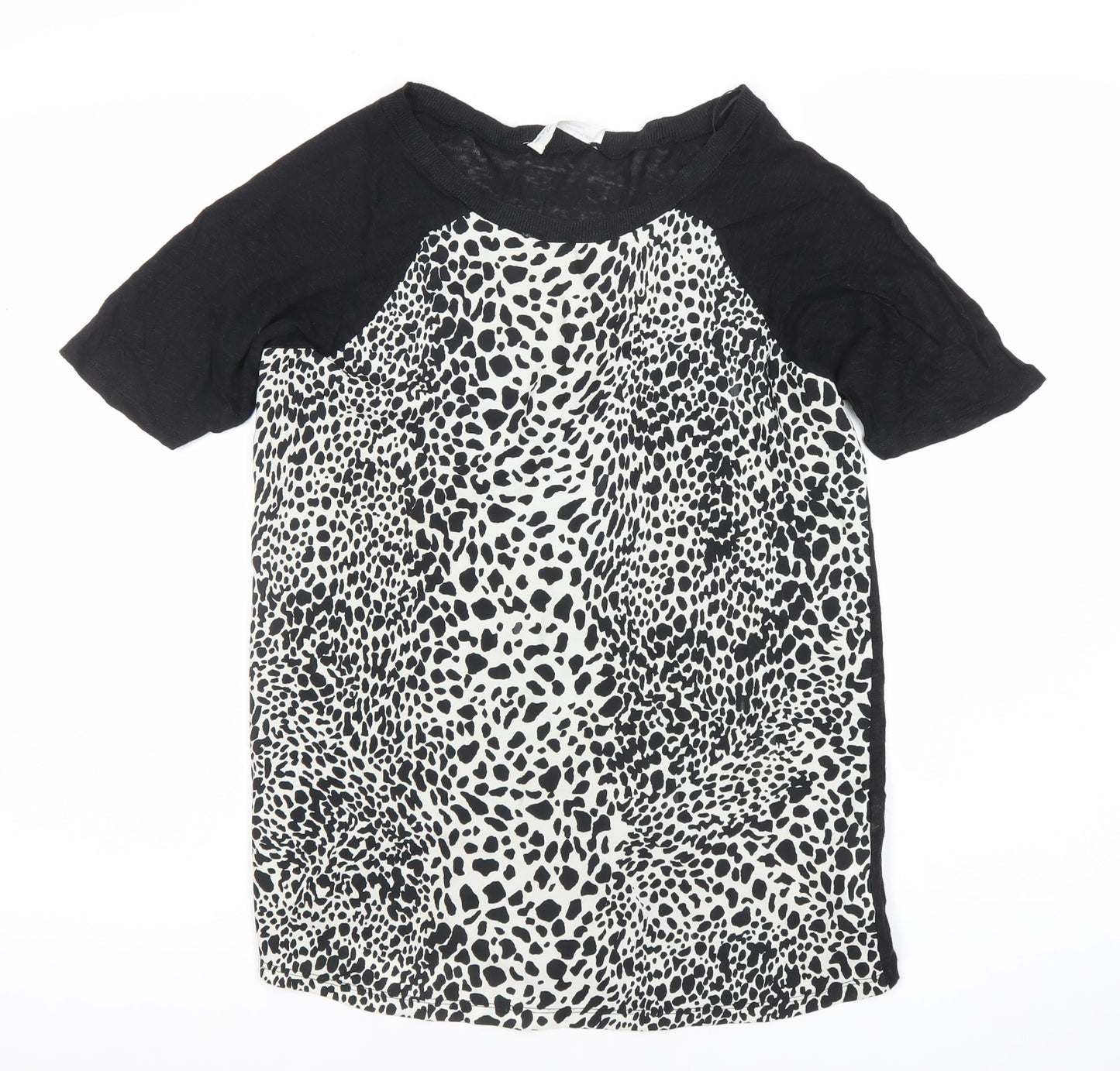 Zara Women’s Black Animal Print Linen T-Shirt Size 12