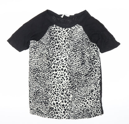 Zara Women’s Black Animal Print Linen T-Shirt Size 12