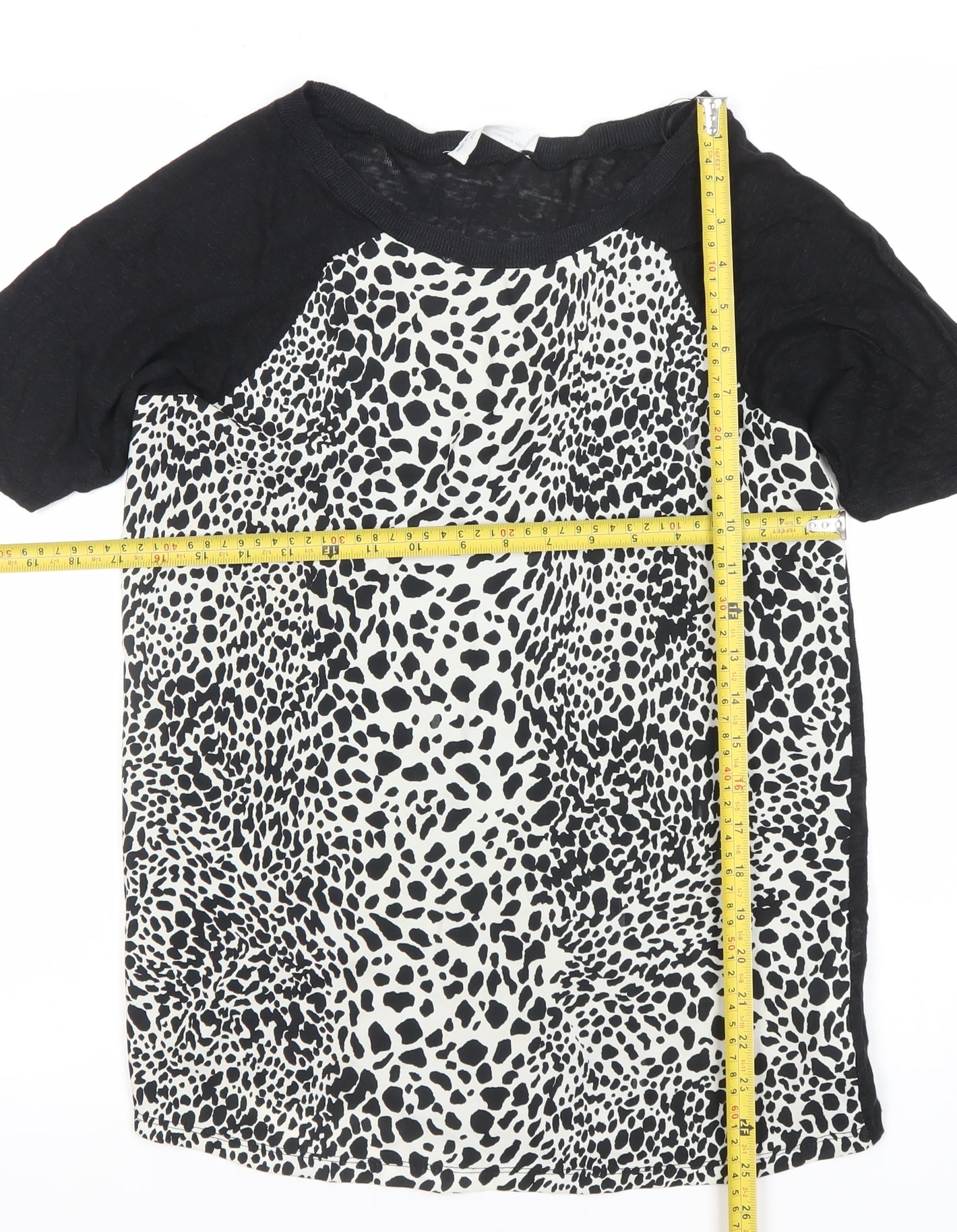 Zara Women’s Black Animal Print Linen T-Shirt Size 12