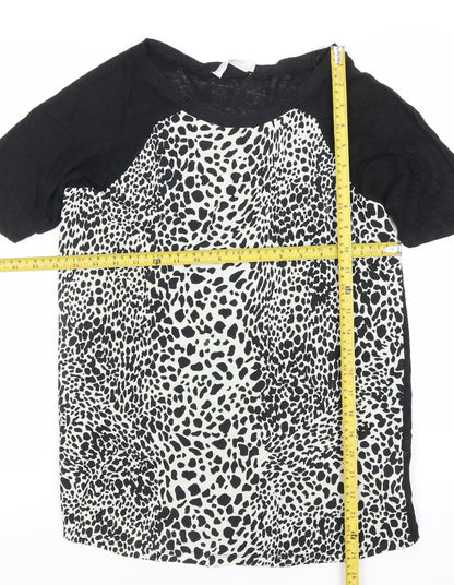 Zara Women’s Black Animal Print Linen T-Shirt Size 12