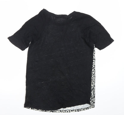 Zara Women’s Black Animal Print Linen T-Shirt Size 12
