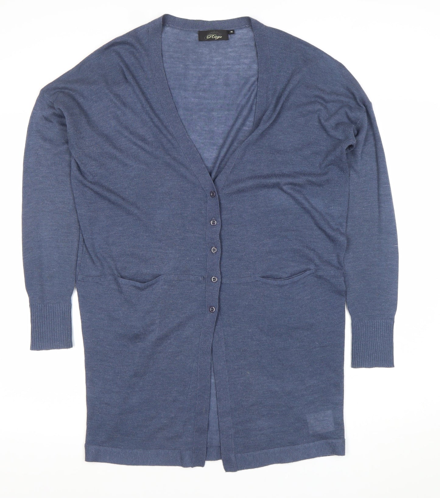 Rage Women’s Blue V-Neck Long Sleeve Button Cardigan Size M