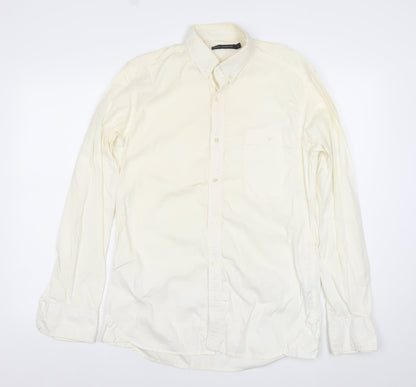French Connection Men's Ivory Cotton Long Sleeve Dress Shirt Size S