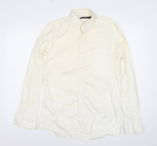 Additional front view of French Connection Men's Ivory Cotton Long Sleeve Dress Shirt, size S