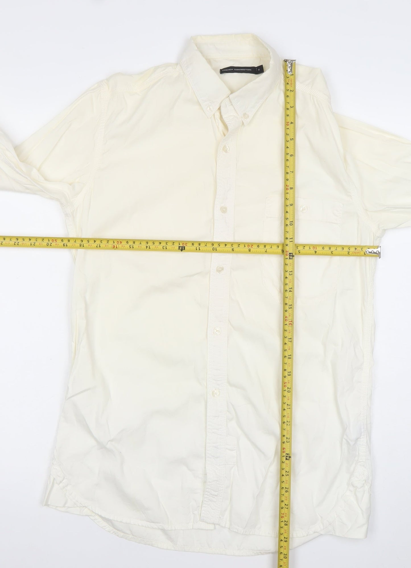 French Connection Men's Ivory Cotton Long Sleeve Dress Shirt Size S