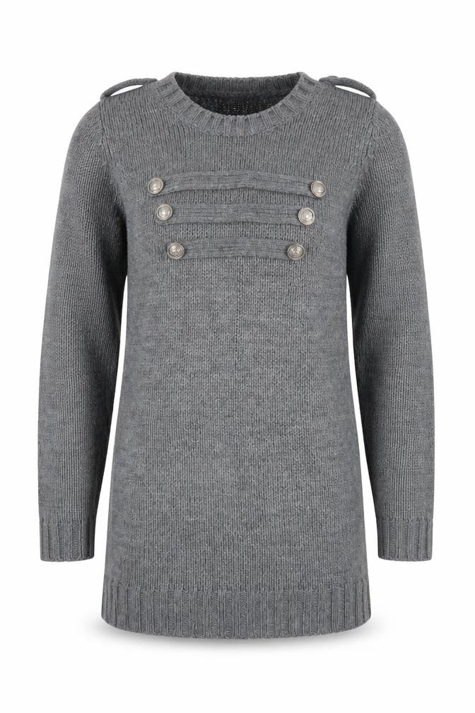 Front view of St Bernard Grey Knit Long Sleeve Women's jumper, size 10