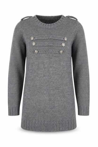Front view of St Bernard Grey Knit Long Sleeve Women's jumper, size 10