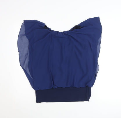 AYANAPA Women's Blue Chiffon Tunic Blouse M Sleeveless Summer Top