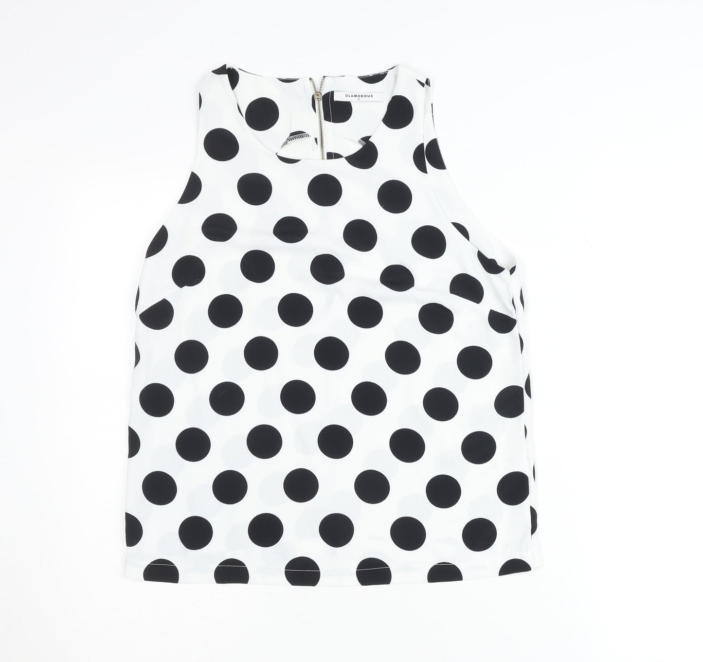 Glamorous Women White Polka Dot Sleeveless Tank Top M