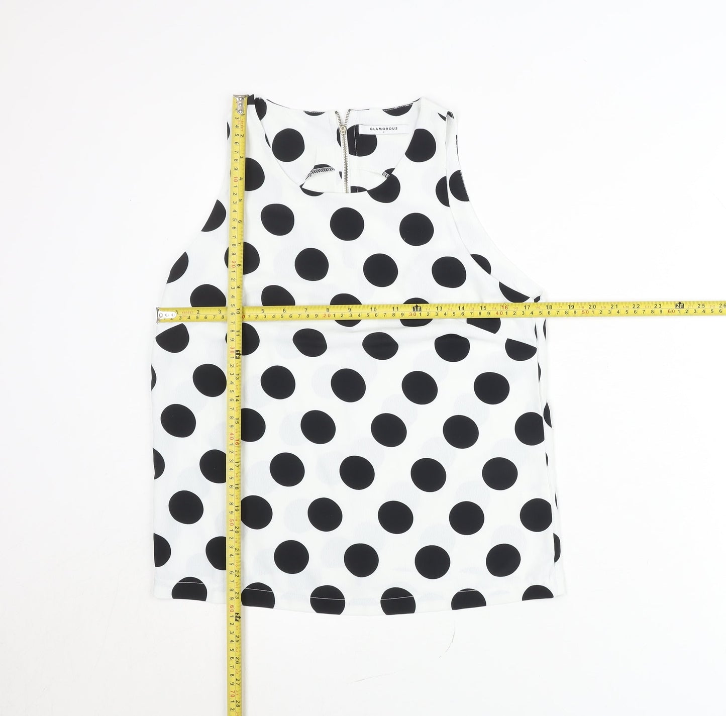 Glamorous Women White Polka Dot Sleeveless Tank Top M