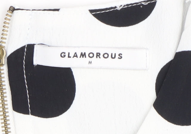 Glamorous Women White Polka Dot Sleeveless Tank Top M