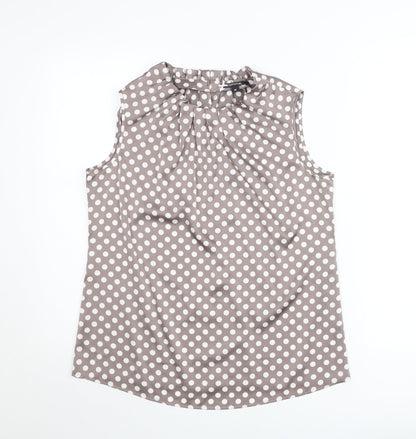 Comma Women's Brown Polka Dot Sleeveless Satin Blouse Size 10
