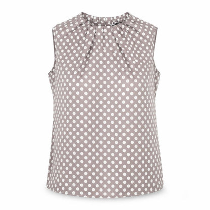 Comma Women's Brown Polka Dot Sleeveless Satin Blouse Size 10