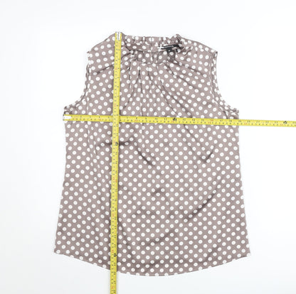 Comma Women's Brown Polka Dot Sleeveless Satin Blouse Size 10