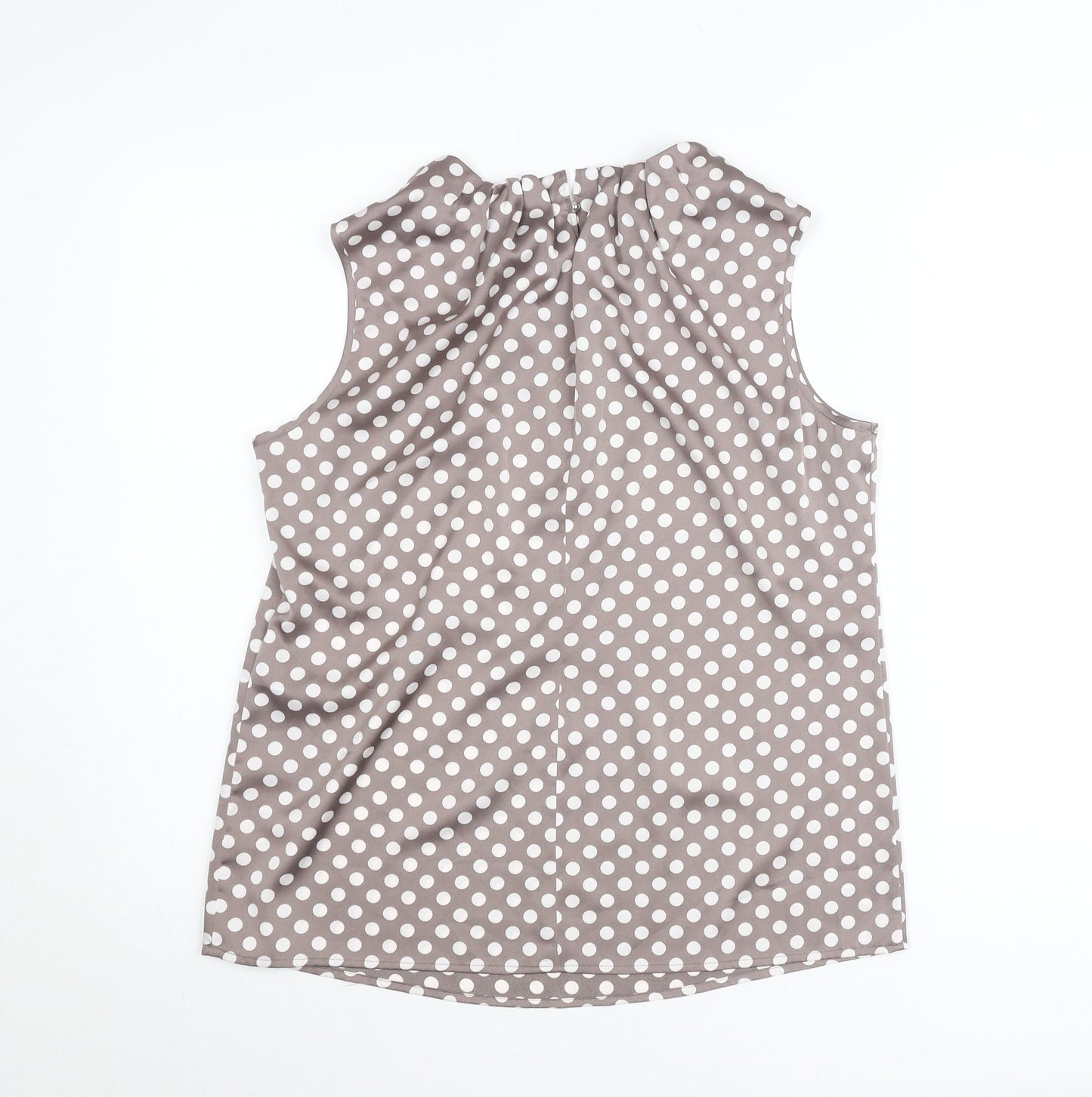 Comma Women's Brown Polka Dot Sleeveless Satin Blouse Size 10