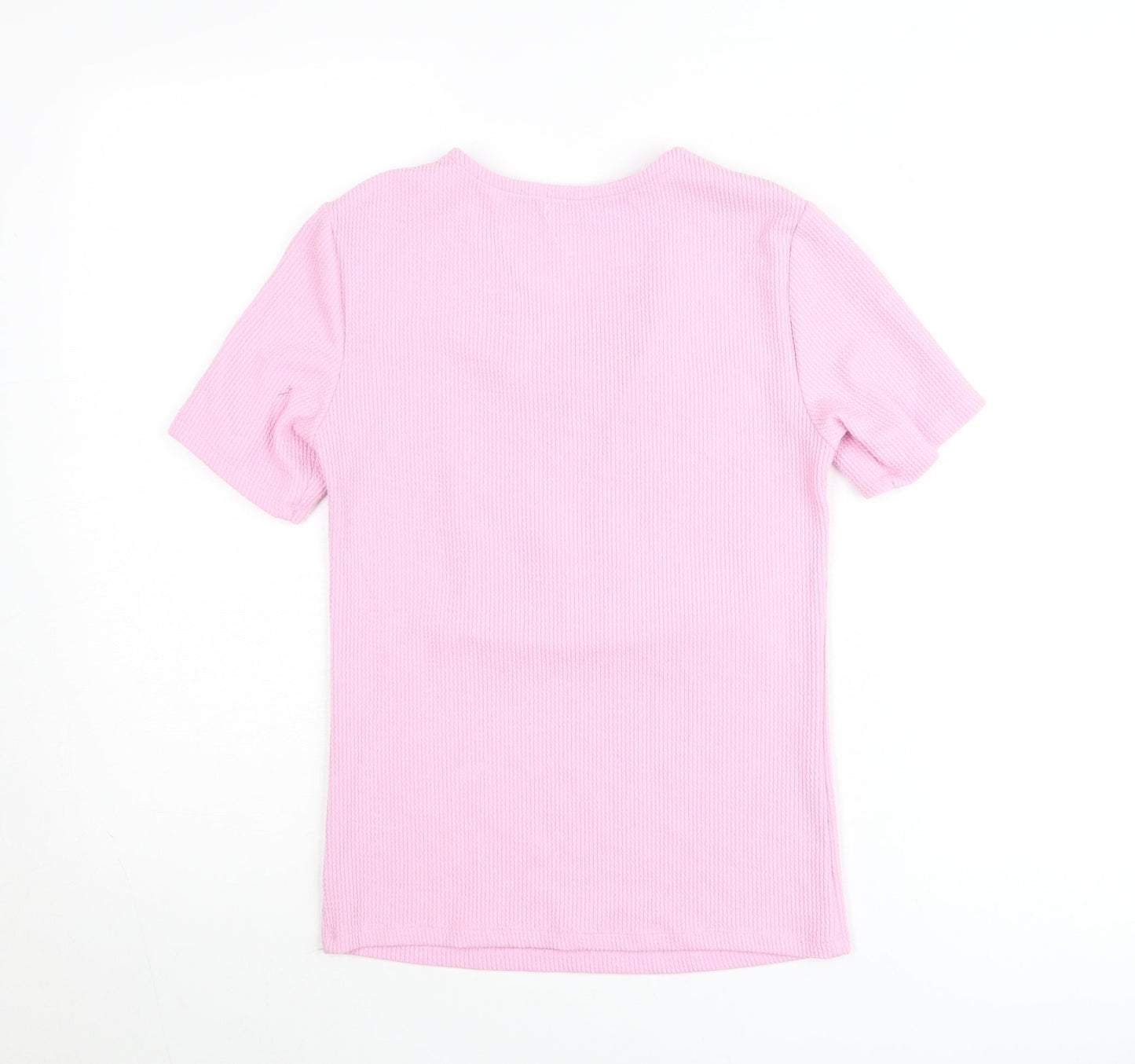 Savida Women’s Pink V-Neck Keyhole Short Sleeve Fitted T-Shirt Size 10