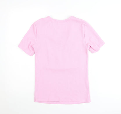 Savida Women’s Pink V-Neck Keyhole Short Sleeve Fitted T-Shirt Size 10