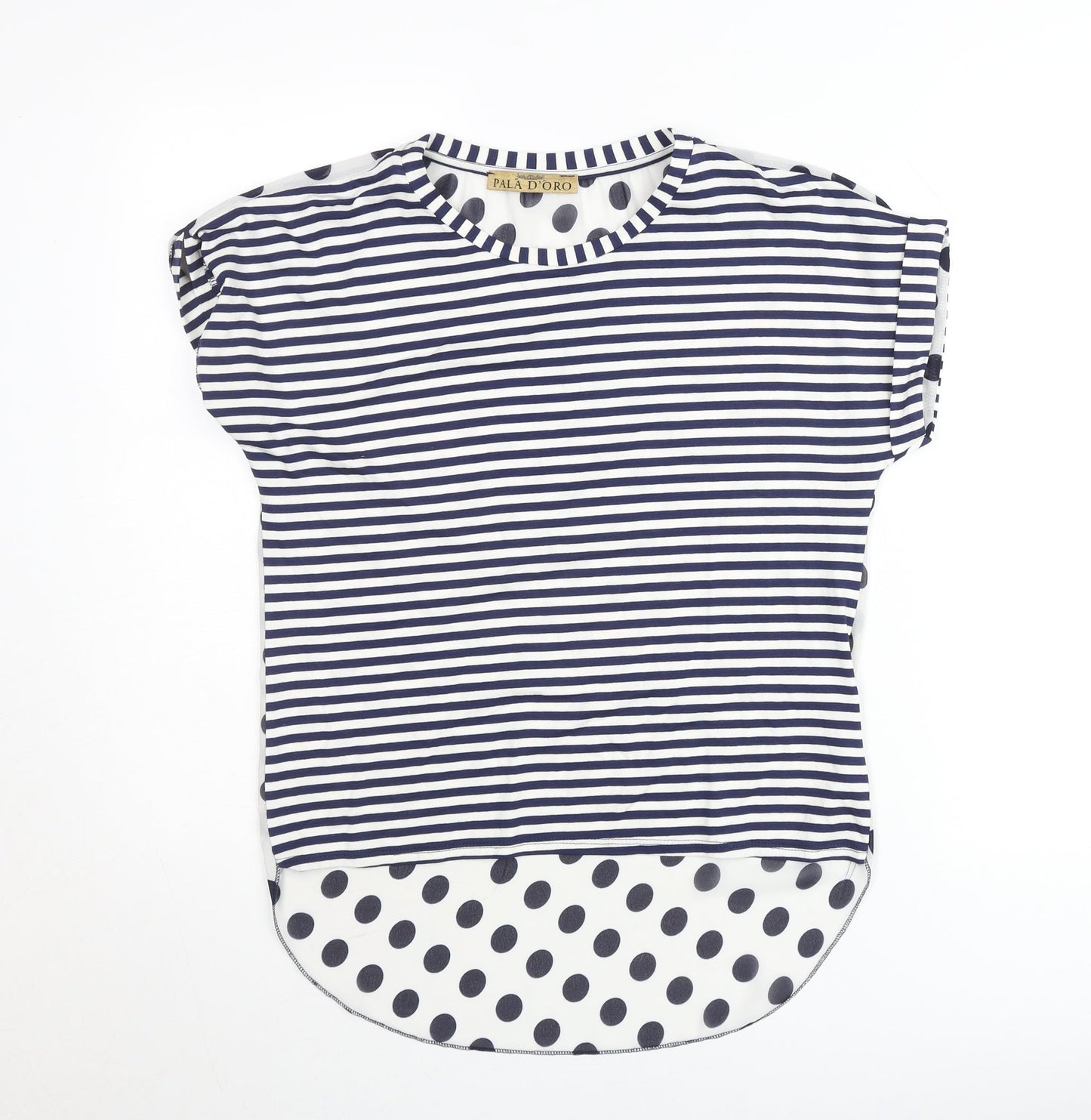 Pala D’Oro Women’s Blue Striped Polka Dot Jersey T-Shirt M