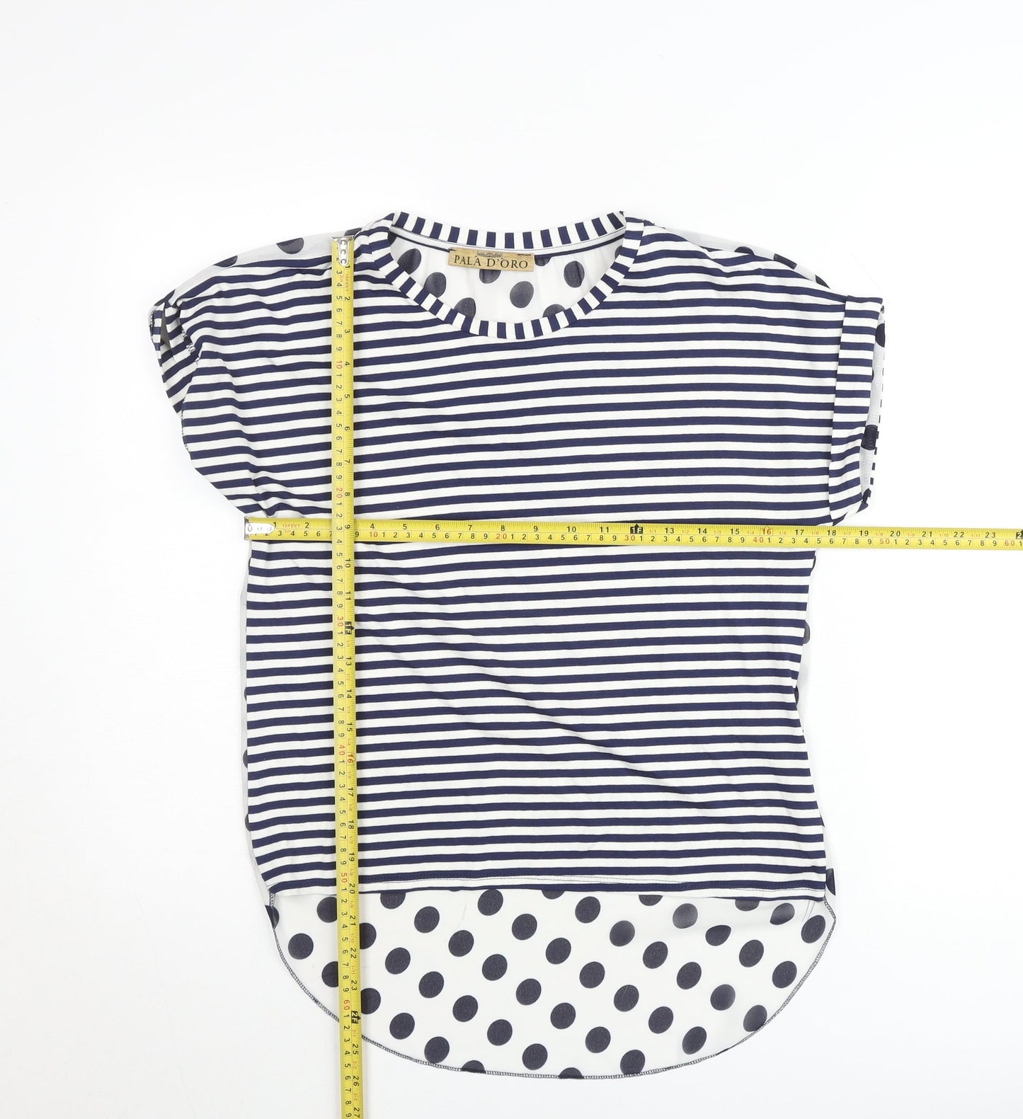 Pala D’Oro Women’s Blue Striped Polka Dot Jersey T-Shirt M