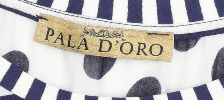Pala D’Oro Women’s Blue Striped Polka Dot Jersey T-Shirt M