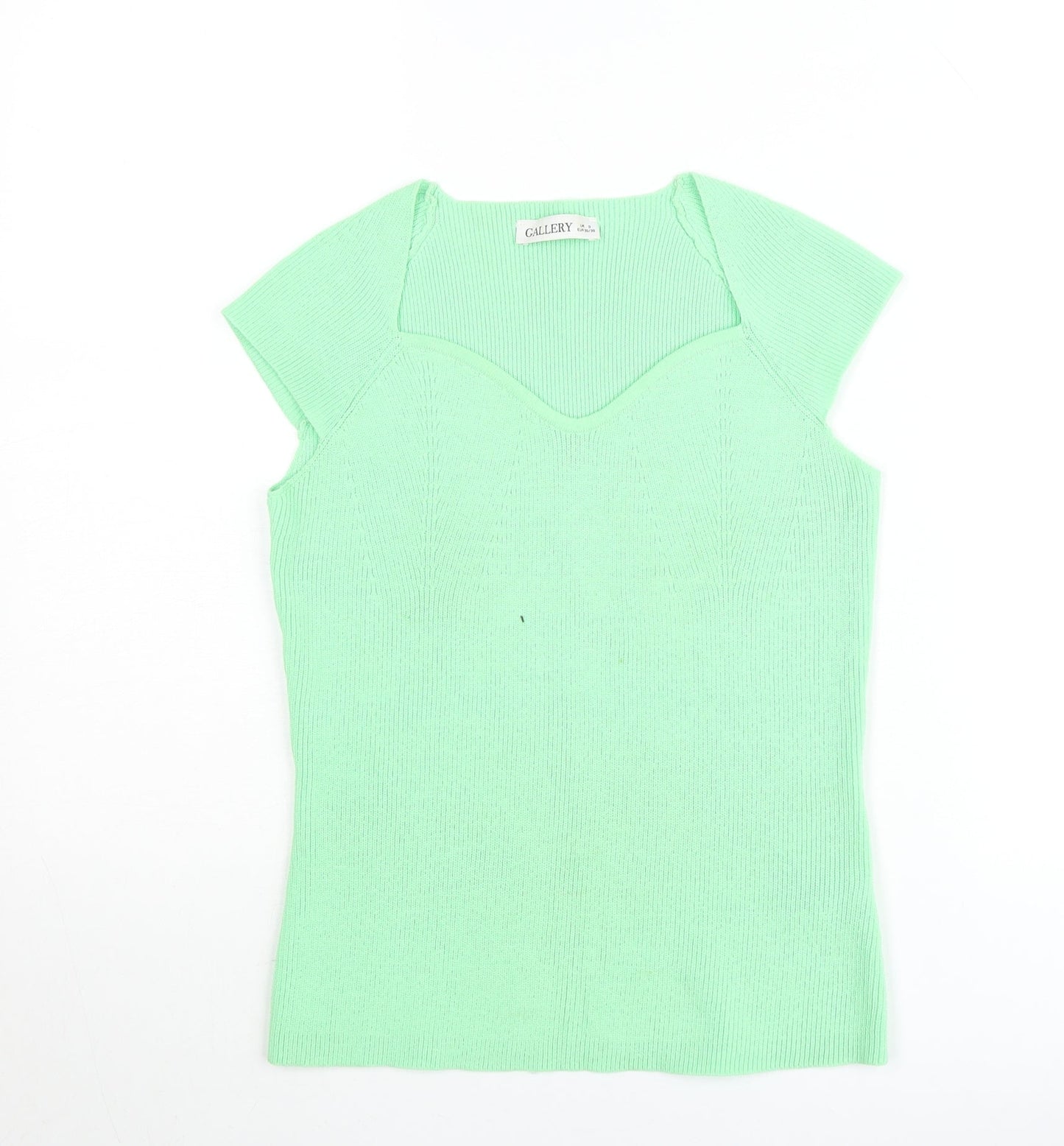 Gallery Womens Green Knit Short Sleeve Sweetheart Neck T-Shirt S