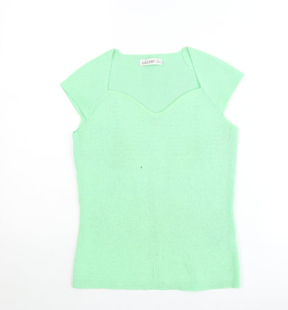 Gallery Womens Green Knit Short Sleeve Sweetheart Neck T-Shirt S